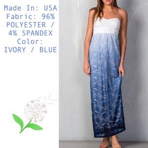 🌸 IVORY & BLUE LACE STRAPLESS OMBRE MAXI DRESS 🌸